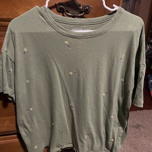 American Eagle Outfitters Olive Embroidered Tee